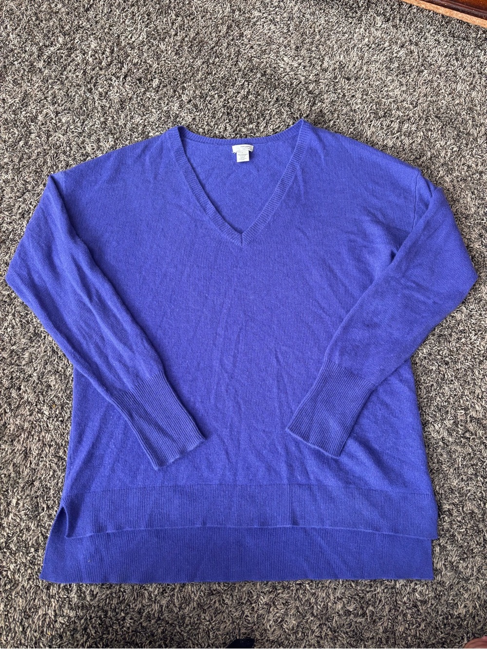 Halogen 100% Cashmere V-Neck Sweater Periwinkle Blue High Low Size L